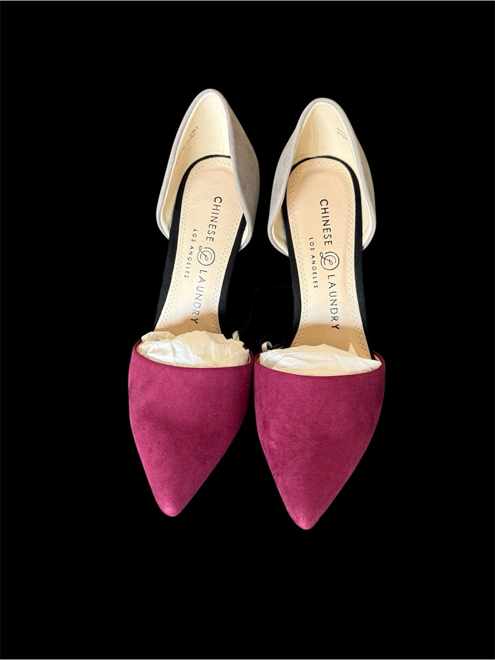 Chinese Laundry Two-Tone Pointed Z-Stella Heels in Magenta and Taupe